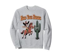 Hold Your Horses Angry Cactus Cowboy Cartoon Rancher Sweatshirt