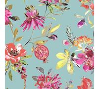 Holden Decor Melgrano Floral Flowers Botanical Bleu sarcelle Doré métallique papier peint