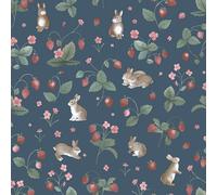 Holden Storybook Papier peint Motif lapins et baies Bleu marine 14142