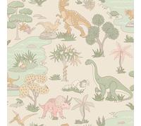 Holden Storybook Papier peint sur le thème des dinosaures avec Vélociraptor T-Rex, serpents, animaux pour chambre d'enfant, chambre d'enfant, garçons et filles, rose/vert sauge (14013)