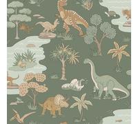 Holden Storybook Papier peint sur le thème du zoo de dinosaures avec vélociraptor T-Rex préhistorique serpents animaux pour chambre d'enfant, chambre d'enfant, garçons et filles, vert (14010)