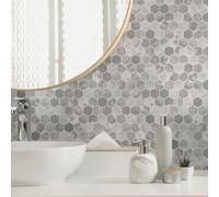 Holden Talara Tiles Hexara Papier peint hexagonal en vinyle Motif mosaïque nid d'abeille avec finition métallisée Idéal pour les cuisines, salles de bains, murs de salon, gris (89401)