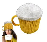 Holdes Bonnet tricoté au crochet | Moufles à tricoter en forme de chope de bière, bonnet de tasse de bière au crochet pour rendez-vous galant et voyage