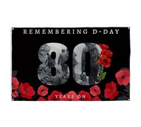 Holdes Drapeau du 80e anniversaire de l'atterrissage du D-Day, drapeau du 80e anniversaire du débarquement | Drapeau intérieur de 5FTx3FT, drapeau de jardin, drapeau commémoratif extérieur, drapeau