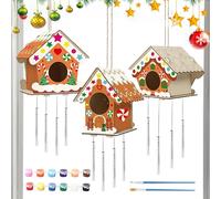 Holdes Ensemble de carillons éoliens - Kit de maison de bricolage de Noël pour la décoration de la maison - Maisons d'oiseaux inachevées pour le bricolage, maison de bricolage de Noël avec 12 couleurs