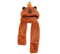 Holdes Ensemble de chapeaux d'animaux en polaire chaude 3 en 1, bonnet à capuche, gants, mitaines et écharpe - Ensemble écharpe, gants, casquette coupe-vent - Chapeaux d'hiver en forme de Capybara