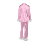 Holdes Ensemble de pyjama boutonné - Vêtements de nuit boutonnés pour femmes, chemise de nuit confortable en satin avec bordure en plumes, vêtements de maison, rose