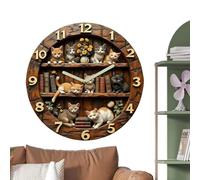 Holdes Horloge Murale Chat sans Tic-Tac, Décoration Animale en Bois | Horloge Murale Rétro Chat Pour Salon, Chambre, Cuisine, Bureau, Entrée, Couloir