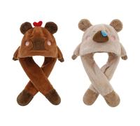 Holdes Lot de 2 chapeaux d'animaux avec oreilles mobiles, en peluche, capybara, bonnet d'hiver de dessin animé, pour les amateurs de cosplay, les créateurs de contenu, les fêtes costumées, les