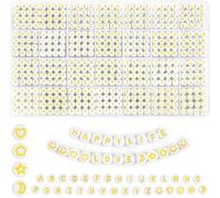 HOLDLEAF 1400 Pièces Perle Alphabet Dorées,7mm Perle de Lettre pour Bracelet,A-Z Perles Lettres Alphabet et Perles de Smiley Cœur pour DIY la Fabrication de Bijoux, Bracelets Colliers