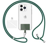 HoldMe Air Edition - Lanyard universel avec 2 pads & mousqueton (argent) - 160cm de bande pour portable à porter autour du cou - Vert foncé