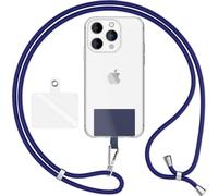HoldMe Air Edition - Lanyard universel avec 2 pads & mousqueton (argent) - 160cm de bande pour portable à porter autour du cou - bleu foncé