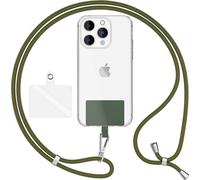 HoldMe Air Edition - Lanyard universel avec 2 pads & mousqueton (argent) - 160cm de sangle pour portable à porter autour du cou - Vert olive