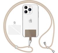 HoldMe Air Edition - Lanyard universel avec 2 pads & mousqueton (argent) - 160cm de sangle pour portable à porter autour du cou - Blanc Beige