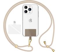 HoldMe Air Edition - Lanyard universel avec 2 pads & mousqueton (or) - 160cm de sangle pour portable à porter autour du cou - Blanc Beige