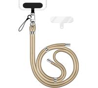 HoldMe Edition - Lanyard avec mousqueton argent & 2 pads - Chaîne universelle pour téléphone portable Bandoulière en nylon - Beige