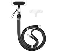 HoldMe Edition - Lanyard avec mousqueton argent & 2 pads - Chaîne universelle pour téléphone portable Lanière en nylon - Noir