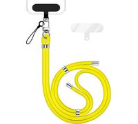 HoldMe Edition - Lanyard avec mousqueton argent & 2 pads - Chaîne universelle pour téléphone portable Lanière en nylon - Jaune fluo