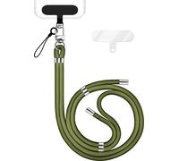 HoldMe Edition - Lanyard avec mousqueton argent & 2 pads - Chaîne universelle pour téléphone portable Lanière en nylon - Vert olive
