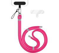 HoldMe Edition - Lanyard avec mousqueton argent & 2 pads - Chaîne universelle pour téléphone portable Lanière en nylon - Rose fluo