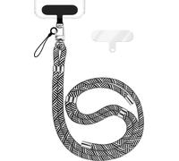 HoldMe Edition - Lanyard avec mousqueton argent & 2 pads - Chaîne universelle pour téléphone portable Lanière en nylon - Noir Blanc