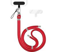 HoldMe Edition - Lanyard avec mousqueton argent & 2 pads - Chaîne universelle pour téléphone portable Lanière en nylon - Rouge
