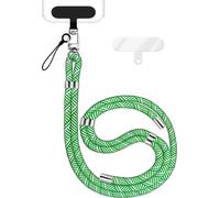 HoldMe Edition - Lanyard avec mousqueton argent & 2 pads - Chaîne universelle pour téléphone portable Lanière en nylon - Vert Blanc
