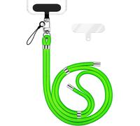 HoldMe Edition - Lanyard avec mousqueton argent & 2 pads - Chaîne universelle pour téléphone portable Lanière en nylon - Vert fluo