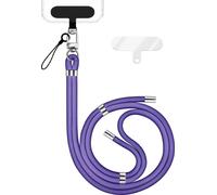 HoldMe Edition - Lanyard avec mousqueton argent & 2 pads - Chaîne universelle pour téléphone portable Lanière en nylon - Bleu Violet