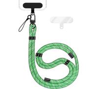 HoldMe Edition - Lanyard avec mousqueton noir & 2 pads - Chaîne universelle pour téléphone portable Bandoulière en nylon - Vert Blanc
