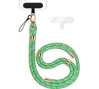 HoldMe Edition - Lanyard avec mousqueton noir & 2 pads - Chaîne universelle pour téléphone portable Bandoulière en nylon - Vert Blanc