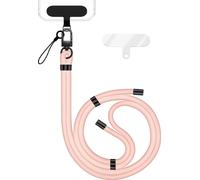 HoldMe Edition - Lanyard avec mousqueton noir & 2 pads - Chaîne universelle pour téléphone portable Bandoulière en nylon - Rose
