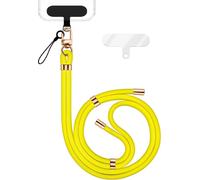 HoldMe Edition - Lanyard avec mousqueton noir & 2 pads - Chaîne universelle pour téléphone portable Bandoulière en nylon - Jaune fluo