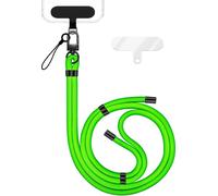 HoldMe Edition - Lanyard avec mousqueton noir & 2 pads - Chaîne universelle pour téléphone portable Bandoulière en nylon - Vert fluo