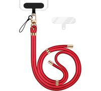 HoldMe Edition - Lanyard avec mousqueton noir & 2 pads - Chaîne universelle pour téléphone portable Bandoulière en nylon - Rouge