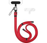 HoldMe Edition - Lanyard avec mousqueton noir & 2 pads - Chaîne universelle pour téléphone portable Bandoulière en nylon - Rouge
