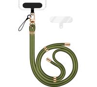 HoldMe Edition - Lanyard avec mousqueton noir & 2 pads - Chaîne universelle pour téléphone portable Bandoulière en nylon - Vert olive