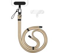 HoldMe Edition - Lanyard avec mousqueton noir & 2 pads - Chaîne universelle pour téléphone portable Bandoulière en nylon - Beige