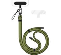 HoldMe Edition - Lanyard avec mousqueton noir & 2 pads - Chaîne universelle pour téléphone portable Bandoulière en nylon - Vert olive