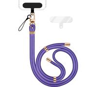 HoldMe Edition - Lanyard avec mousqueton noir & 2 pads - Chaîne universelle pour téléphone portable Lanière en nylon - Bleu Violet