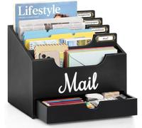 HoldOneLight Corbeille à lettres en bois avec tiroir pour bureau, trieur de lettres et porte-documents en bois noir avec 4 compartiments pour lettres et documents, rangement de bureau et organisation