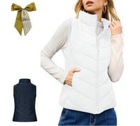 Holdretain Puffer Vest Women,Lightweight Stand Collar Quilted Vest Jacket,Cozy Sleeveless Zip Up Outerwear with Pocket (FR/ES, Alpha/lettres, L, Taille normale, Taille normale, White)