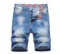 Hole Burr Jeans pour homme - Short d'été décontracté en jean avec taille élastique, cordon de serrage et poches - Grande taille - Pantalon cargo en denim - Tailles S à 5XL