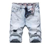 Hole Burr Jeans pour homme - Short d'été décontracté en jean avec taille élastique, cordon de serrage et poches - Grande taille - Pantalon cargo en denim - Tailles S à 5XL