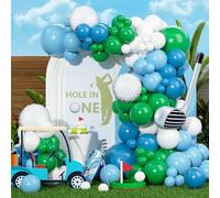 Hole in One Kit d'arche de ballons en latex avec 131 ballons en latex avec voiturette de golf et ballons en aluminium pour trou dans un premier anniversaire, décoration de fête sur le thème du golf