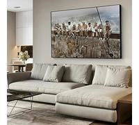 HOLEILUCK 1932 Déjeuner Gratte-ciel coloré New York City Ouvrier du bâtiment Photos emblématiques Peinture Noir Encadré Décoration Murale 70x115cm/28x45inch avec Cadre Noir
