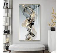 HOLEILUCK Abstrait noir jaune lignes peinture murale moderne Xxl impression sur toile nordique mur Art photos pour salon décor à la maison 60x126cm/24x50in cadre doré