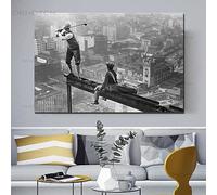 HOLEILUCK Affiche rétro de golf sur un gratte-ciel, peinture sur toile moderne, Tee Time Golf, noir et blanc, tableau d'art mural de la ville de New York, 61x92cm/24x36 pouces, sans cadre