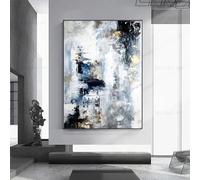 HOLEILUCK Art mural de bureau abstrait, peinture à l'huile moderne, affiches et impressions sur toile, décoration murale texturée bleu doré 90x150cm/35x59 pouces avec cadre noir