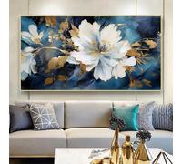HOLEILUCK Bleu blanc fleur Boho grande taille longue toile d'art mural peinture moderne impression mur photos salon décor à la maison 50x102 cm/20x40in avec-cadre doré